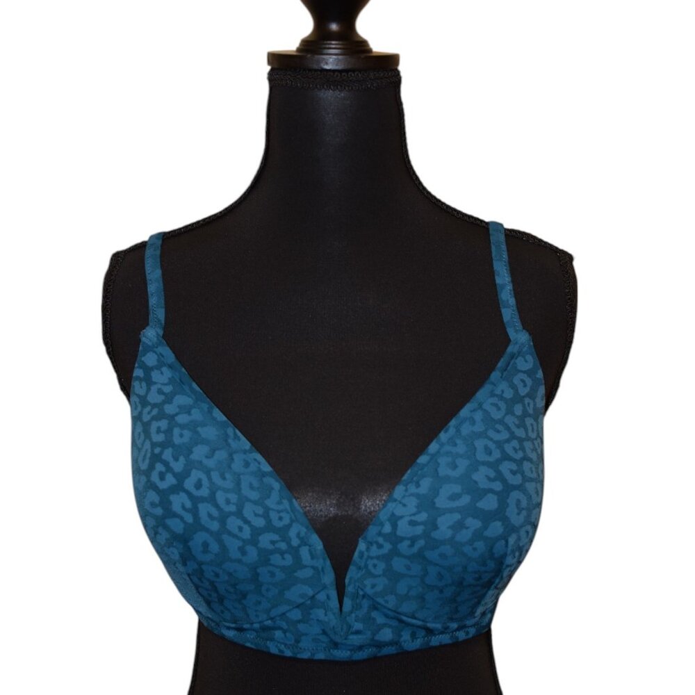 Shade & Shore Teal Animal Print Deep V Bikini Top Beach Pool Vacation Cruise 34D